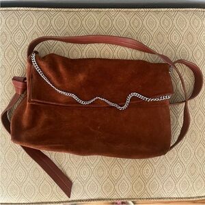 Women’s AllSaints Brown Suede Shoulder Bag w Silver Chain
